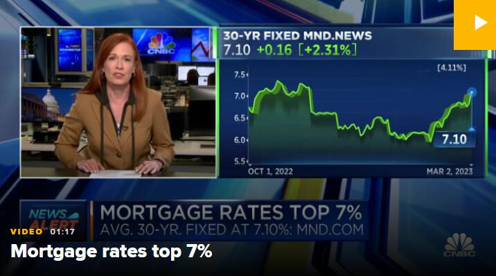 由于通货膨胀担忧加剧，美国抵押贷款利率上升至7.1%